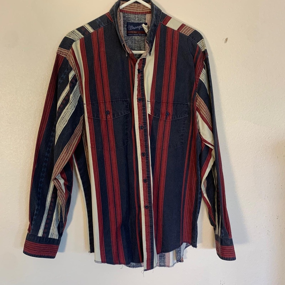 Wrangler X-Long Tails Western Shirt Mens 16.5x36 Striped Long Sleeve~Large Tall - Picture 5 of 12